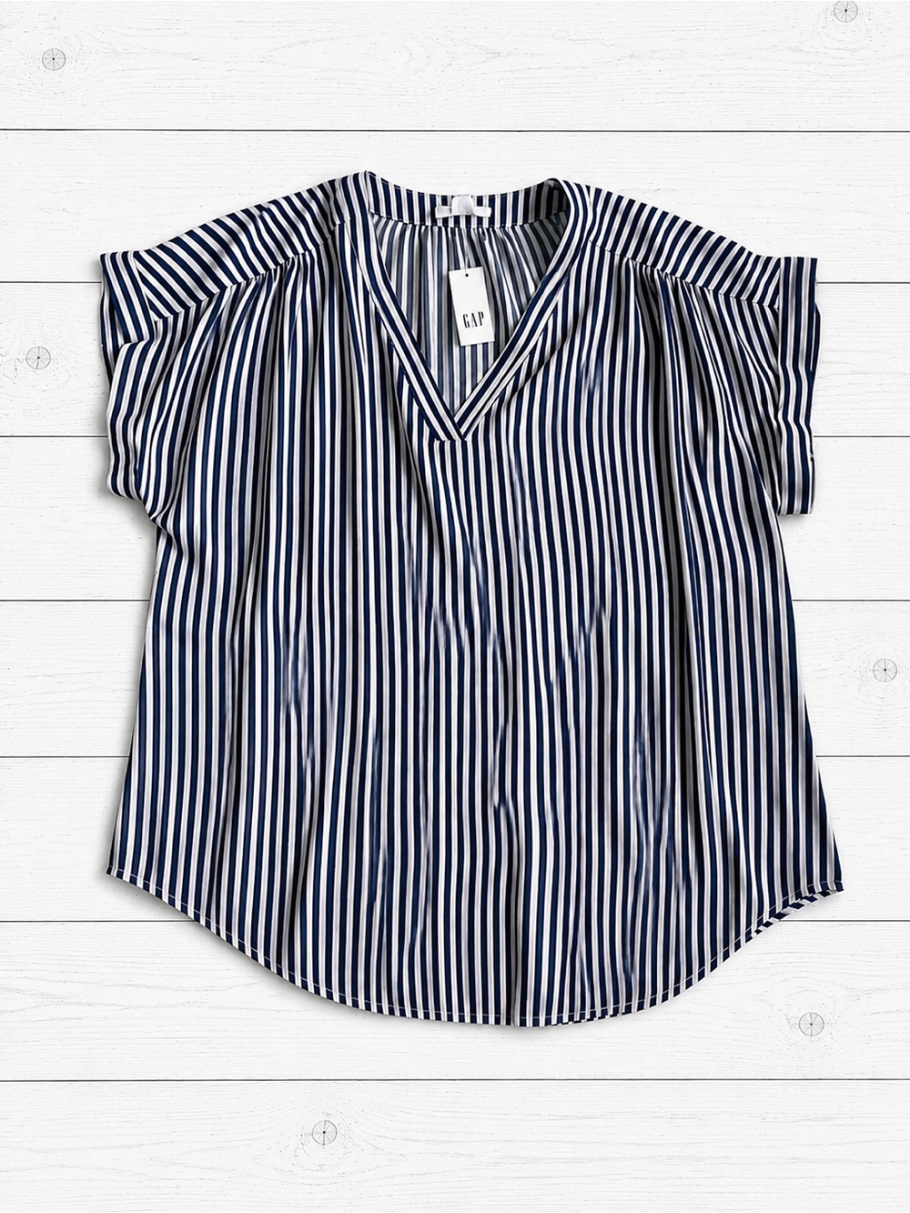 GAP Navy & White Striped V-Neck Blouse